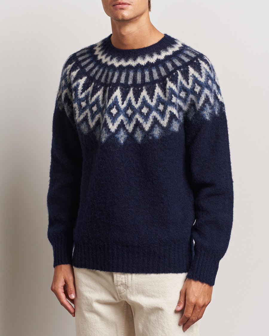 Herre |  | Howlin\' | Brushed Wool Fair Isle Crew Sweater Denim