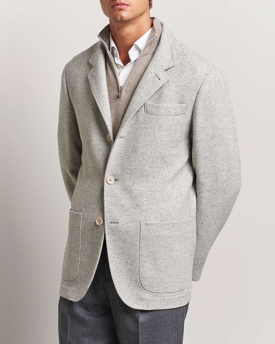 Herre |  | Brunello Cucinelli | Cashmere Herringbone City Jacket Pearl Grey