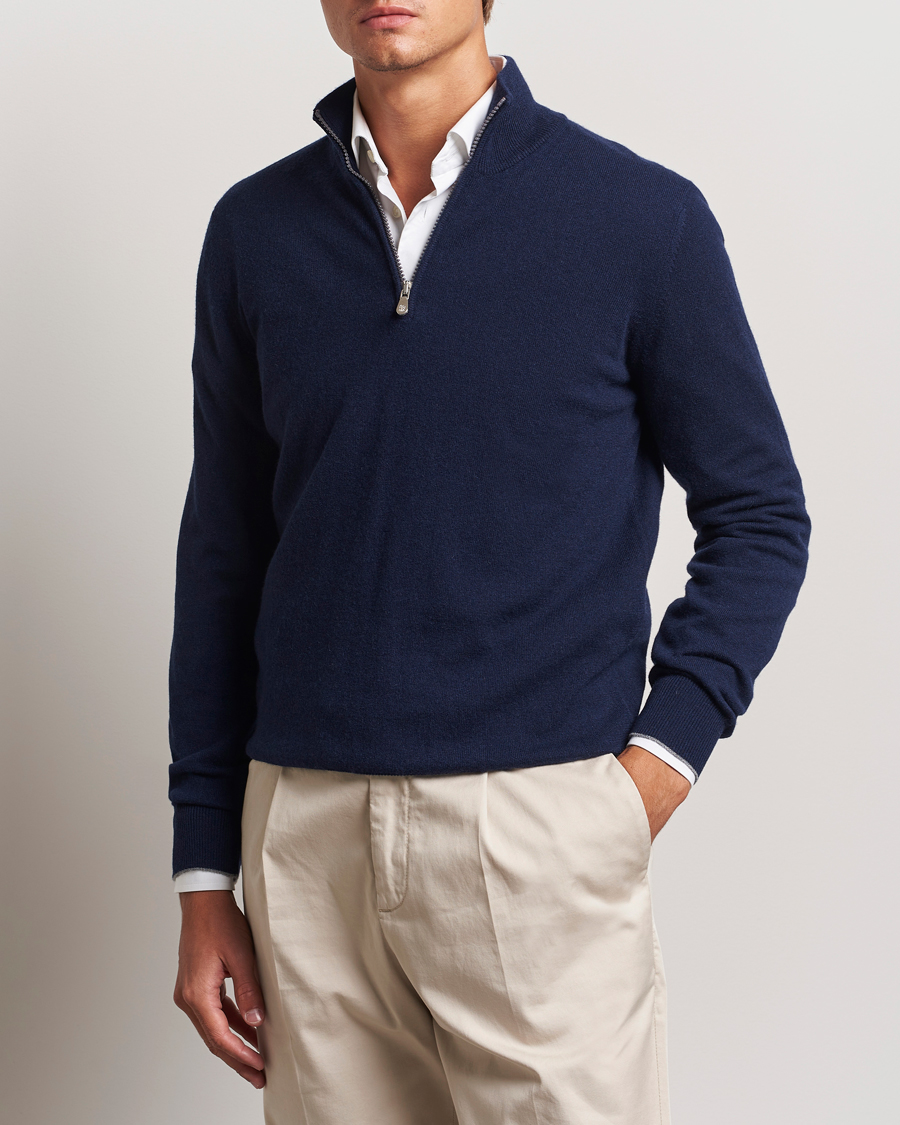 Herre | Half-zip | Brunello Cucinelli | 2 Ply Cashmere Half Zip Navy