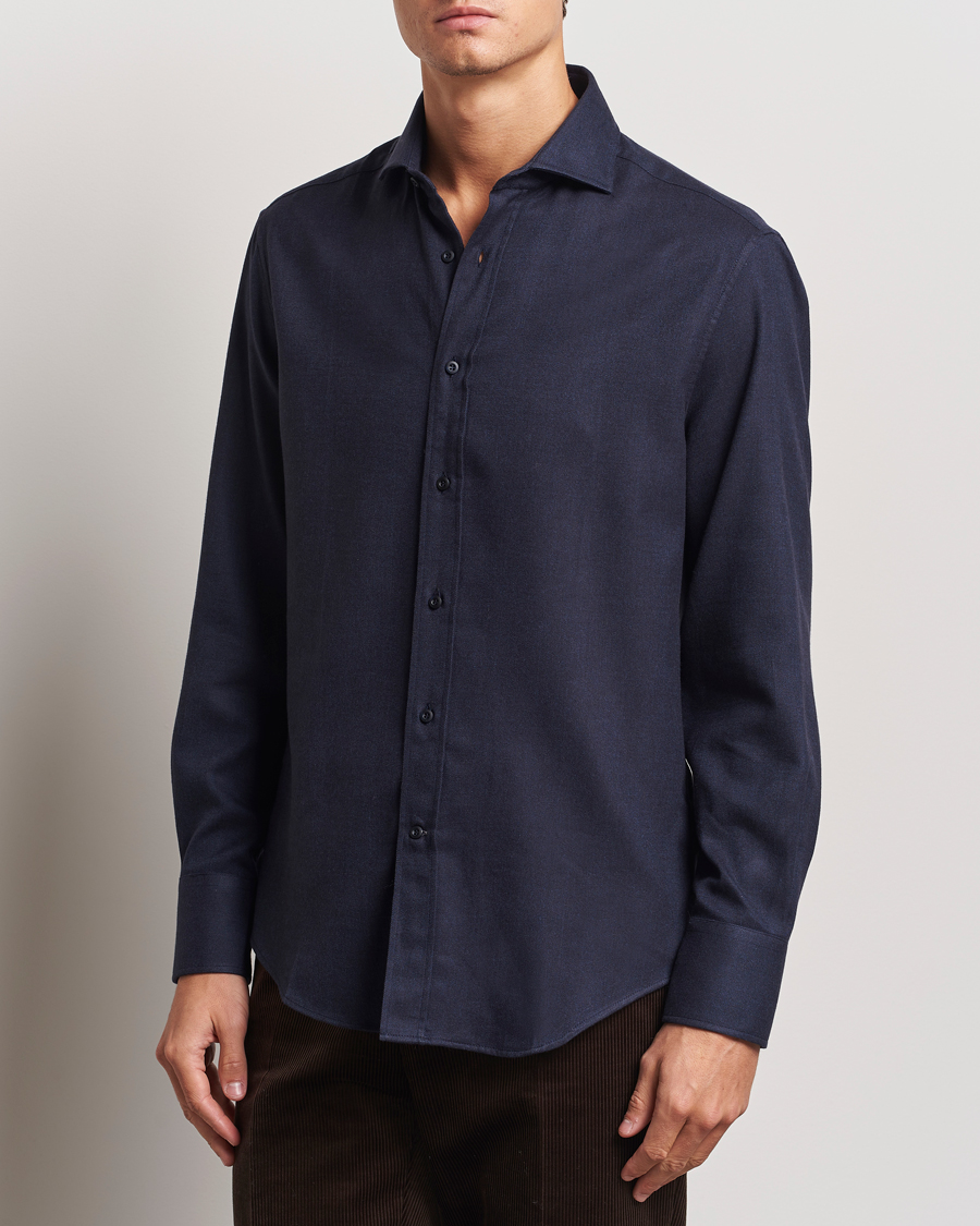 Herre |  | Brunello Cucinelli | Slim Fit Soft Flannel Shirt Navy