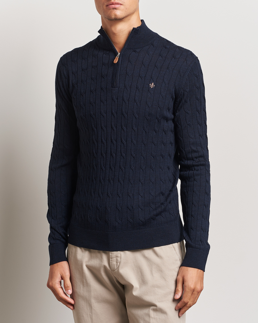 Herre |  | Morris | Merino Cable Half Zip Navy