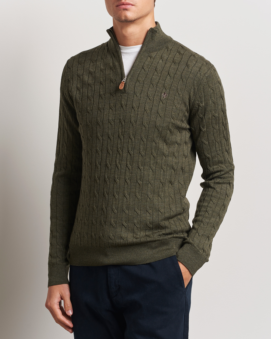 Herre |  | Morris | Merino Cable Half Zip Olive