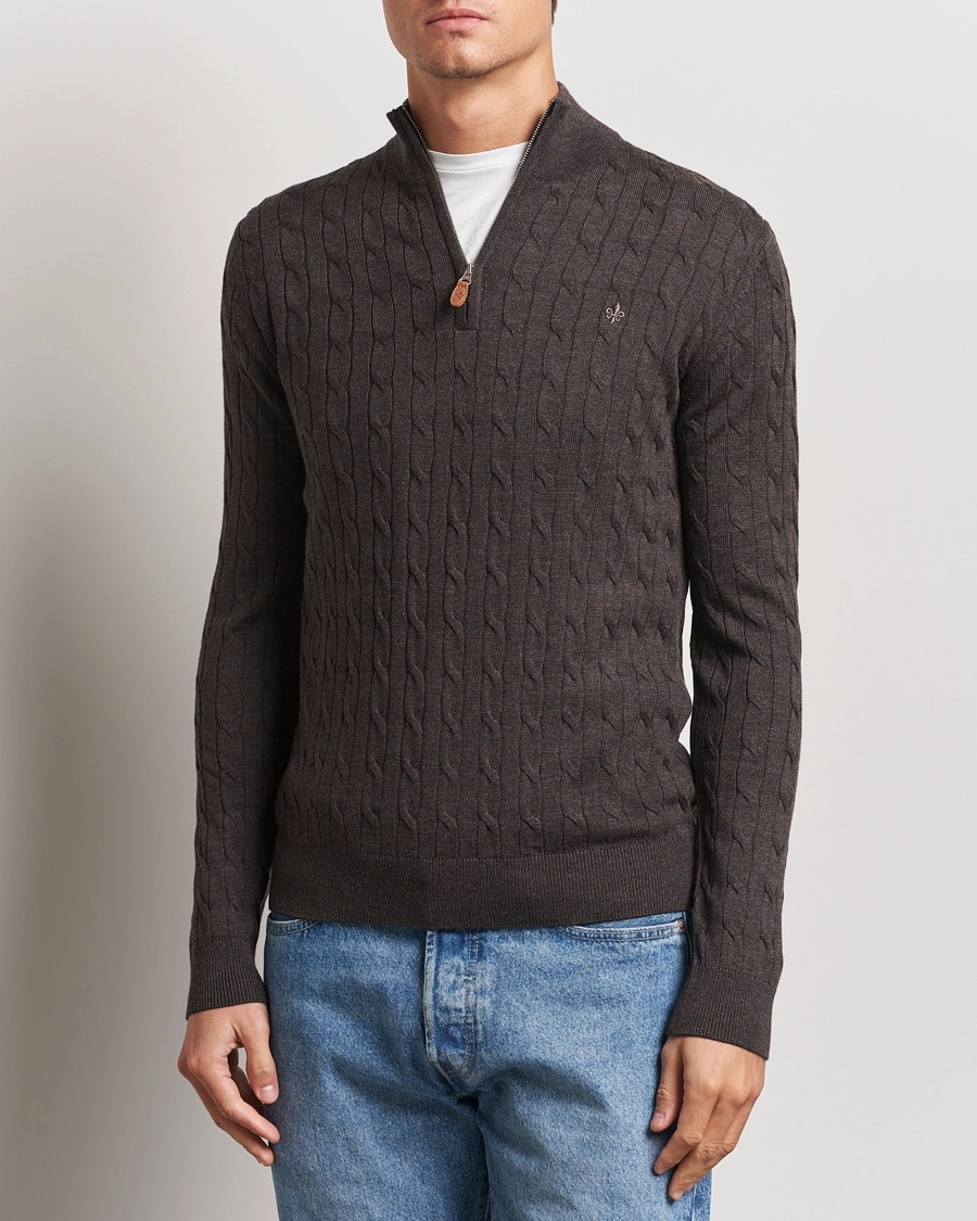 Herre |  | Morris | Merino Cable Half Zip Brown