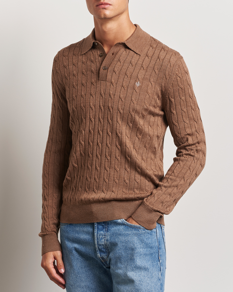 Herre |  | Morris | Merino Cable Polo Knit Camel