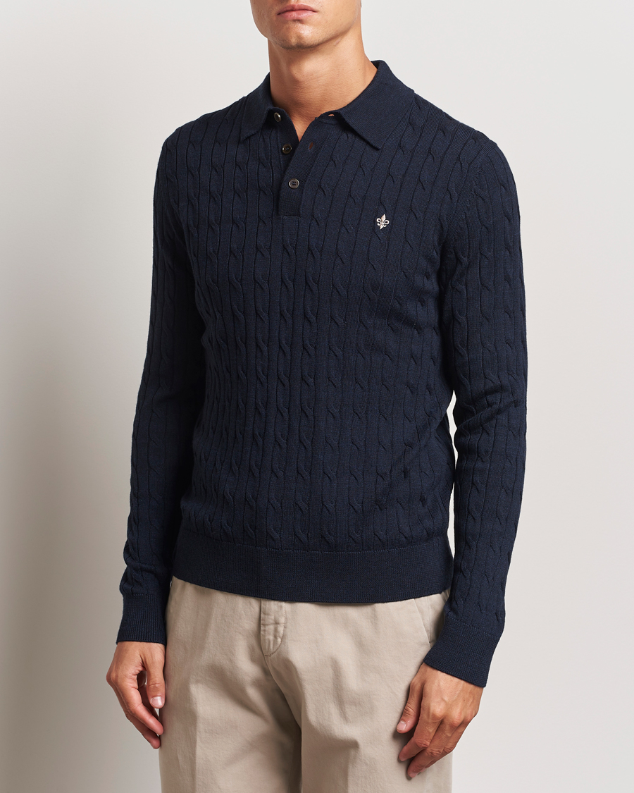 Herre |  | Morris | Merino Cable Polo Knit Navy