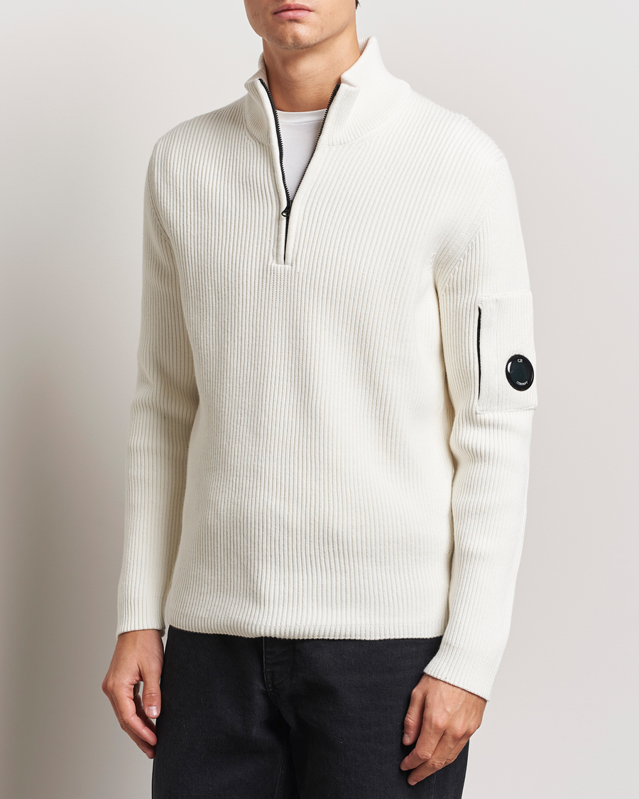 Herre |  | C.P. Company | Full Rib Knitted Cotton Half Zip Off White