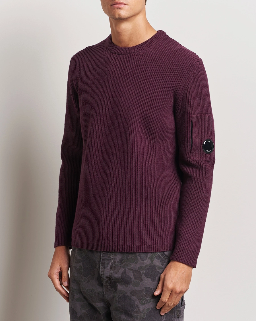 Herre | C.P. Company | C.P. Company | Full Rib Knitted Cotton Crew Neck Burgundy