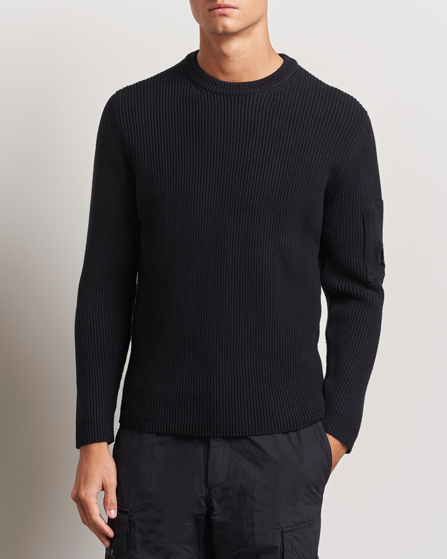 Herre |  | C.P. Company | Full Rib Knitted Cotton Crew Neck Black