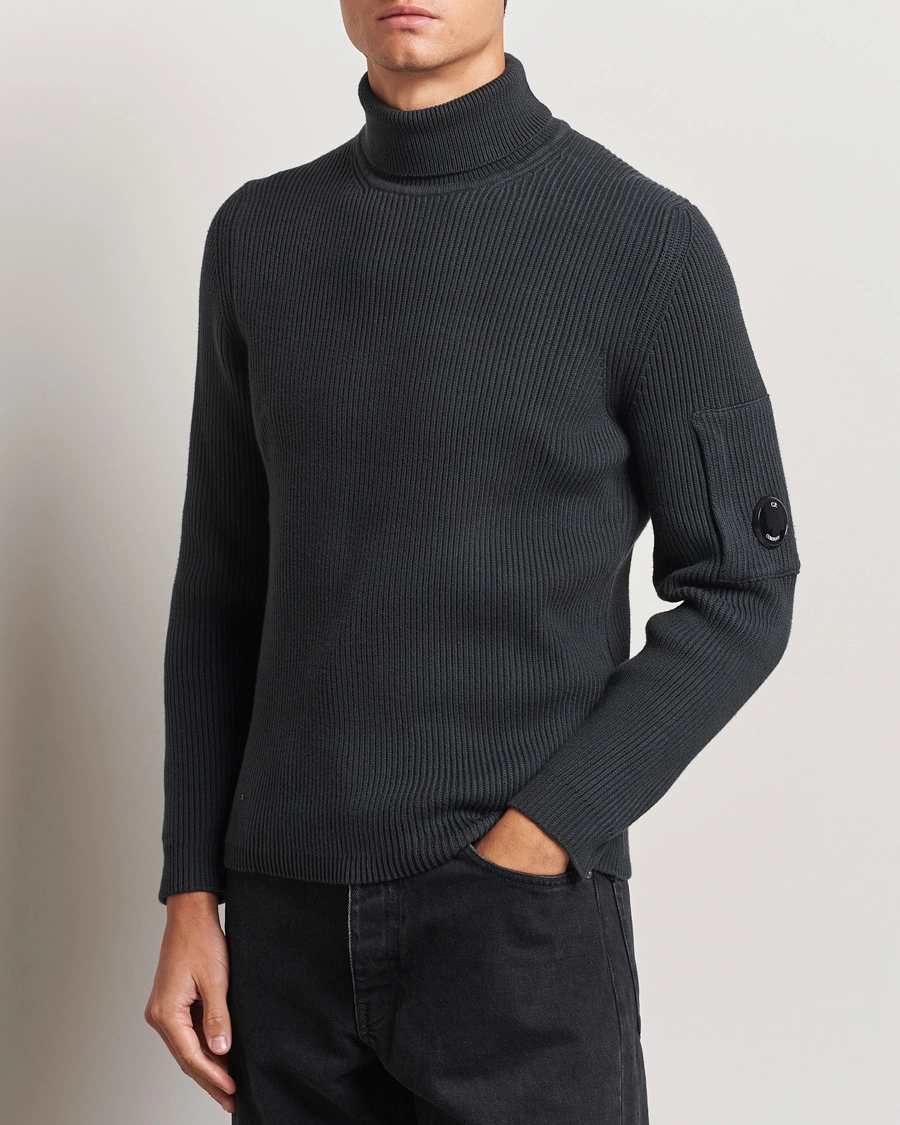 Herre | C.P. Company | C.P. Company | Full Rib Knitted Cotton Rollneck Grey Black