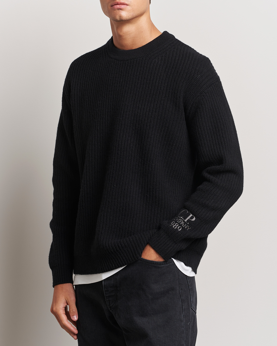 Herre | Strikkede gensere | C.P. Company | Lambswool Knitted Crew Neck Black