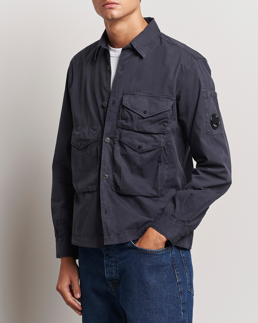 Herre |  | C.P. Company | Organic Cotton Gabardine Pocket Overshirt Washed Blue