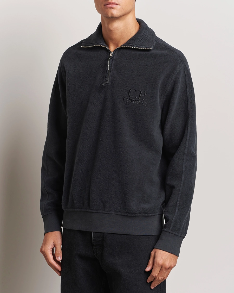 Herre | C.P. Company | C.P. Company | Brushed Diagonal Fleece Half Zip Grey Black