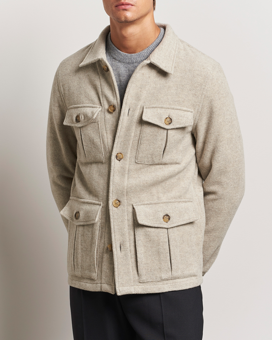 Herre |  | Oscar Jacobson | Safari Wool Shirt Jacket Beige