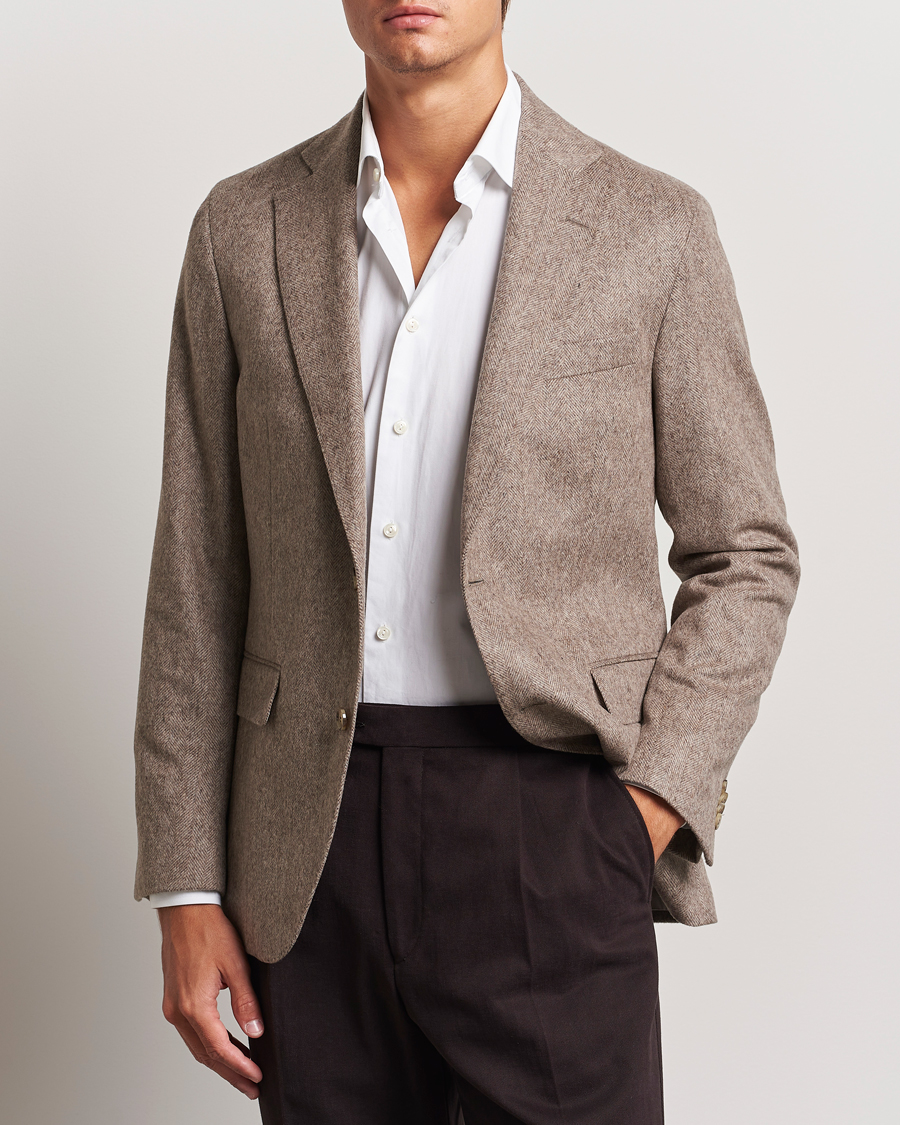 Herre |  | Oscar Jacobson | Fogerty Herringbone Wool Blazer Beige