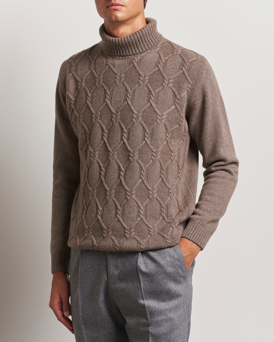 Herre | Gensere | Oscar Jacobson | Salomon Heavy Knitted Cable Rollneck Light Brown