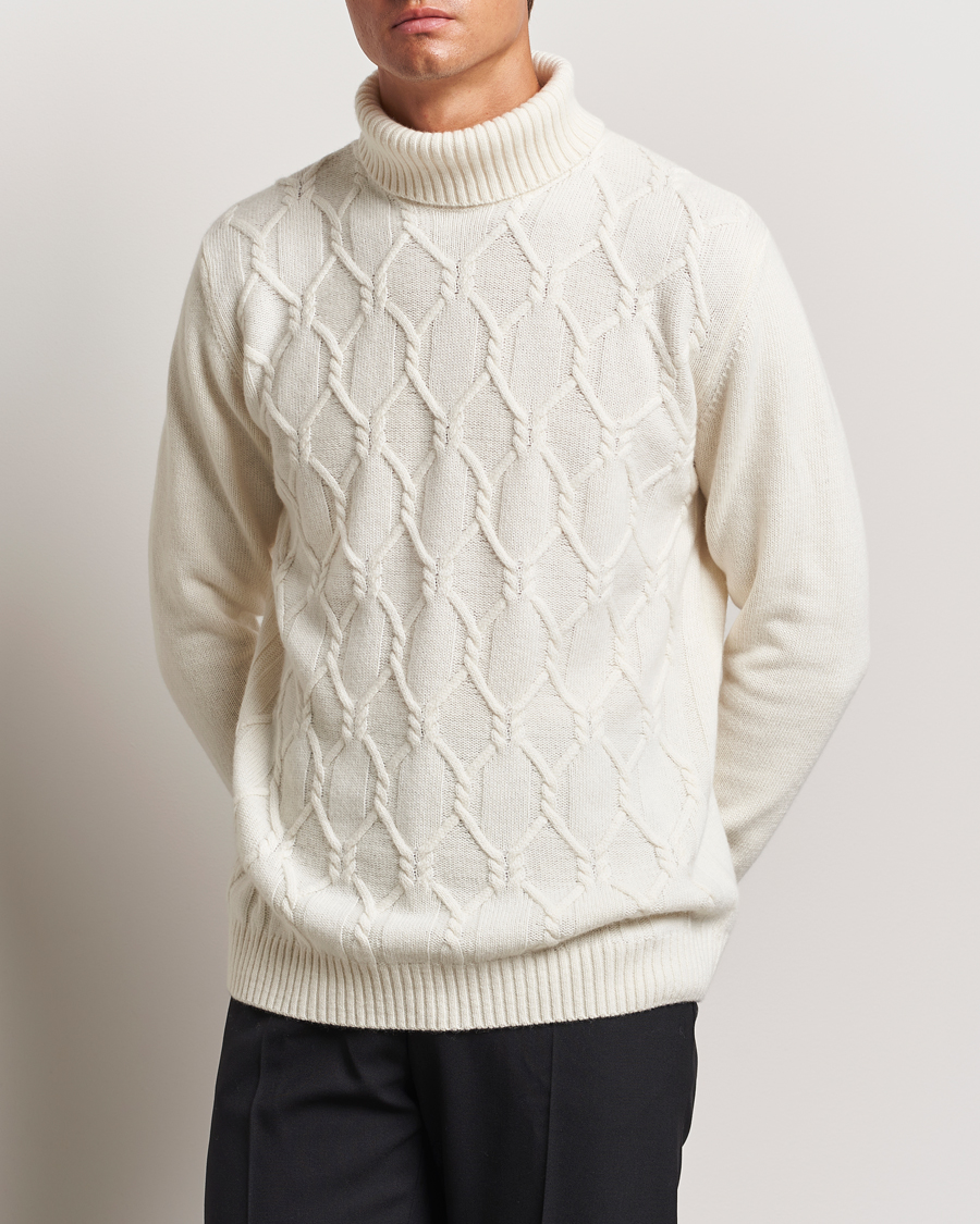 Herre | Gensere | Oscar Jacobson | Salomon Heavy Knitted Cable Rollneck White