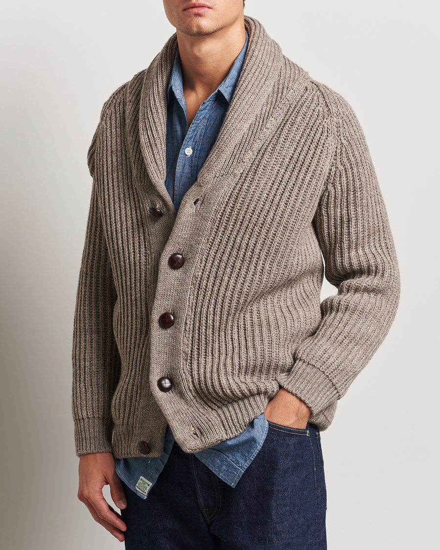 Herre |  | Peregrine | Wilkinson Ribbed Wool Cardigan Light Brown