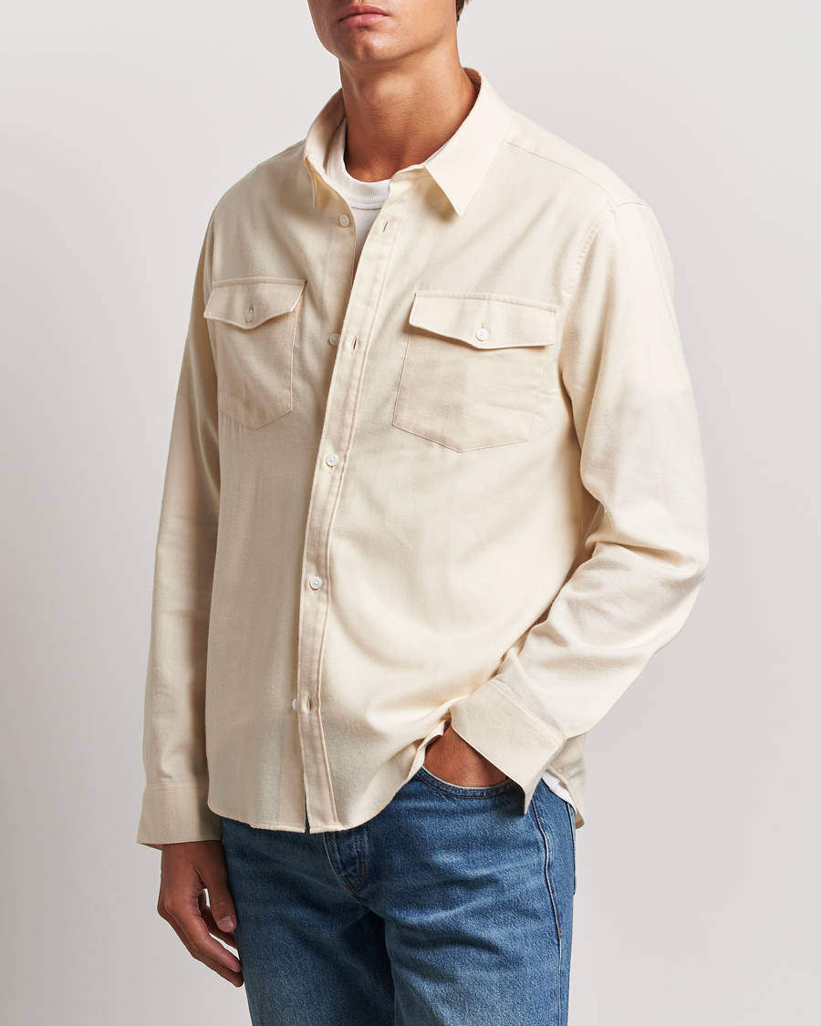 Herre | Flanellskjorter | FRAME | Double Pocket Wool Blend Shirt Off White