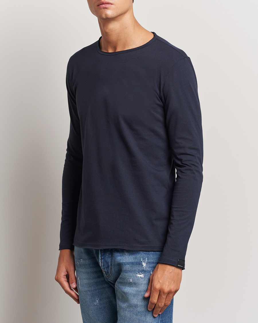 Herre | Langermede t-shirts | Replay | Crew Neck Long Sleeve T-Shirt Night Blue