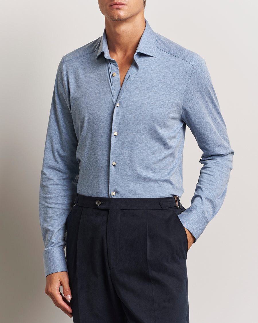 Herre |  | Stenströms | Slimline 4-Way Stretch Jersey Shirt Blue