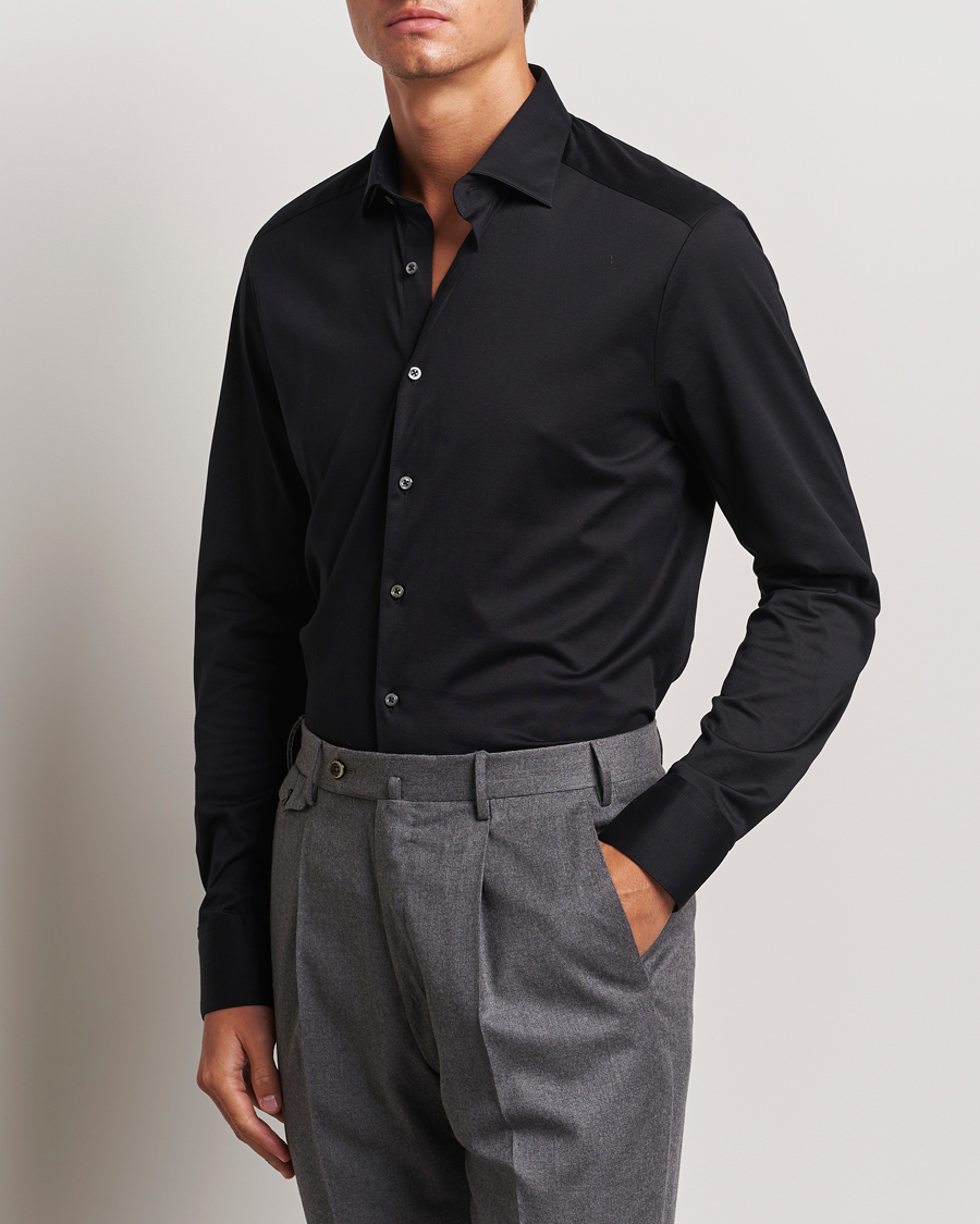 Herre |  | Stenströms | Slimline Stretch Jersey Shirt Black