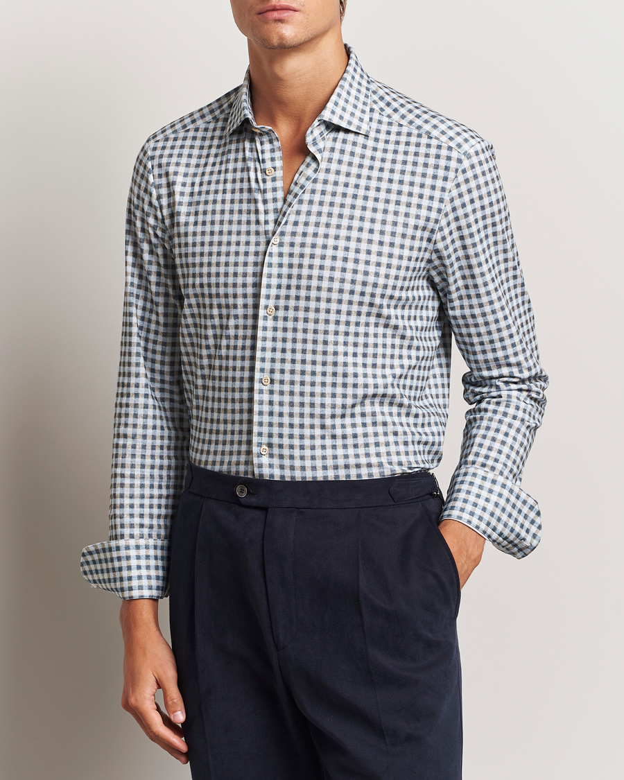 Herre |  | Stenströms | Slimline 4-Way Stretch Checked Shirt Blue