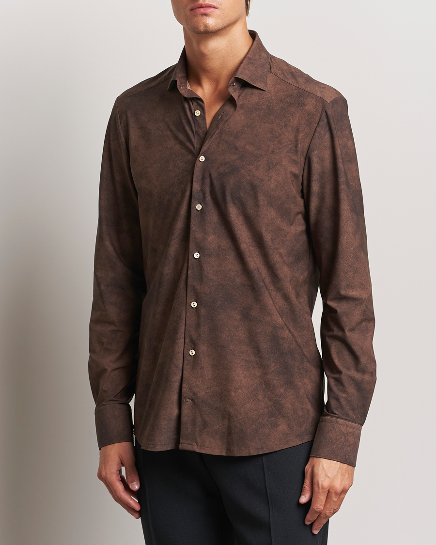 Herre |  | Stenströms | Slimline 4-Way Stretch Shirt Brown