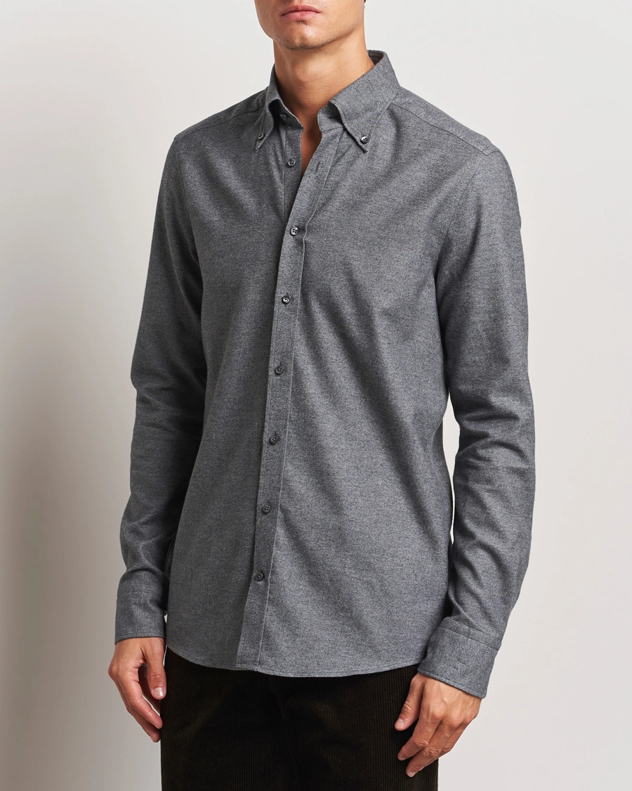 Herre |  | Stenströms | Slimline Flannel Shirt Dark Grey