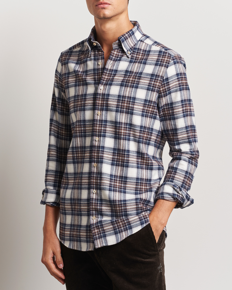 Herre |  | Stenströms | Slimline Flannel Big Checked Shirt Blue/Brown