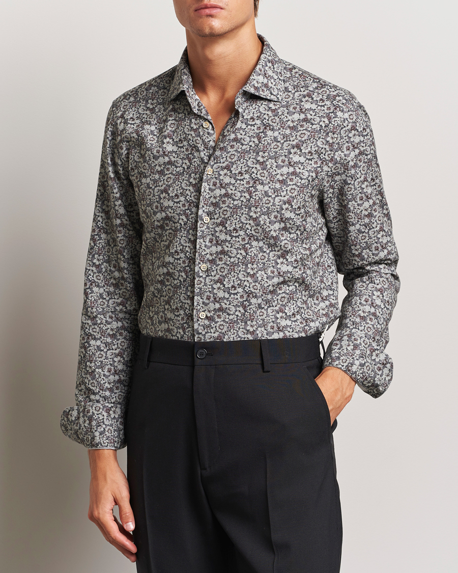 Herre |  | Stenströms | Slimline Washed Floral Print Shirt Grey