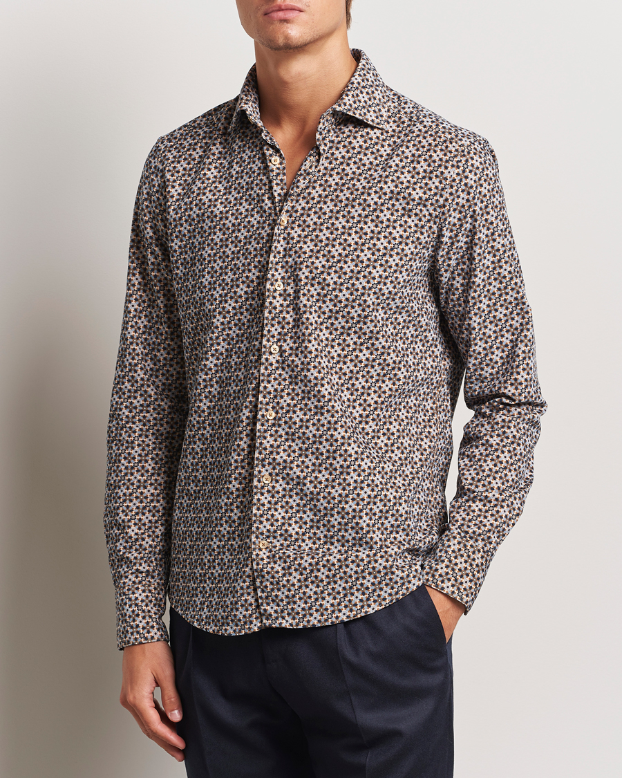 Herre |  | Stenströms | Slimline Printed Cord Shirt Brown