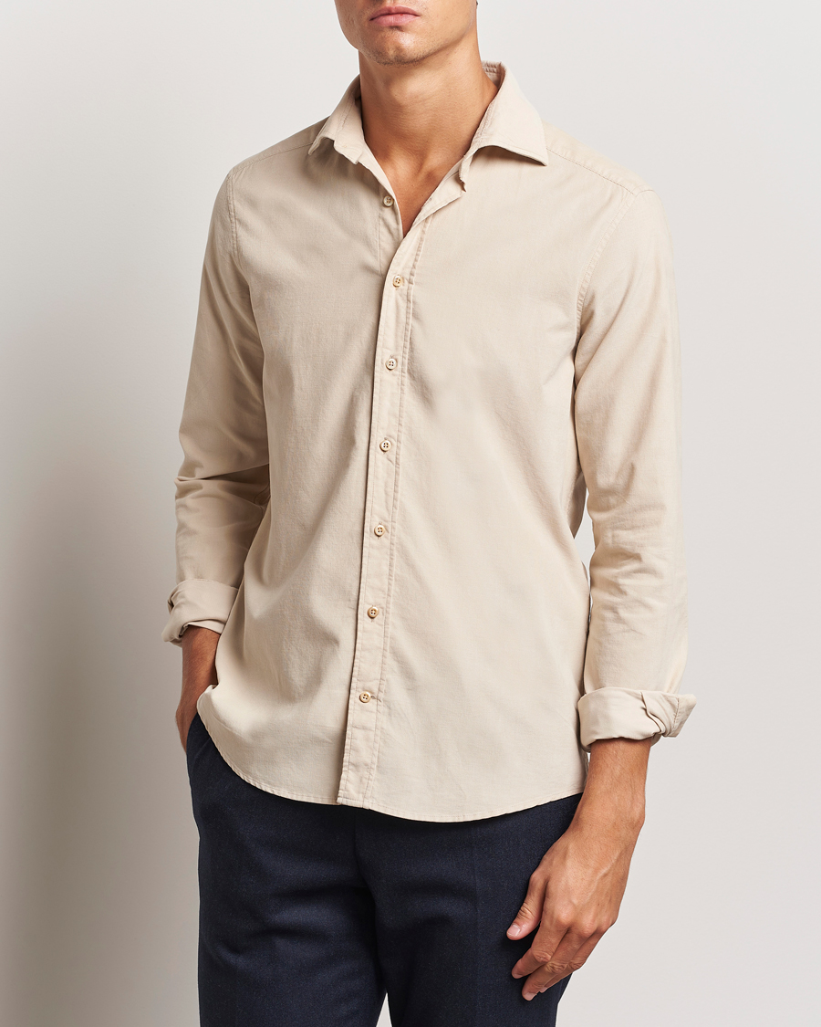 Herre |  | Stenströms | Slimline Cut Away Cord Shirt Beige