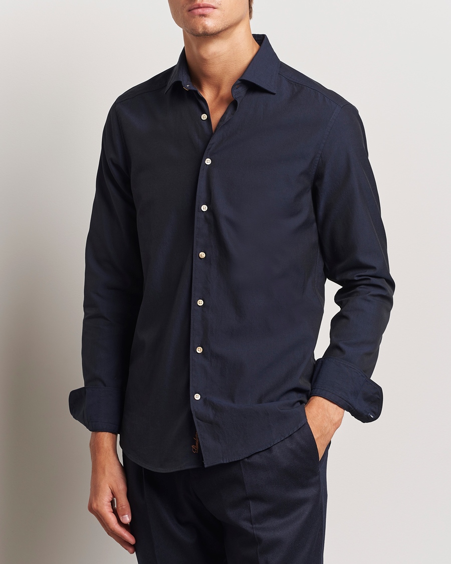 Herre |  | Stenströms | Slimline Cut Away Washed Twill Shirt Navy