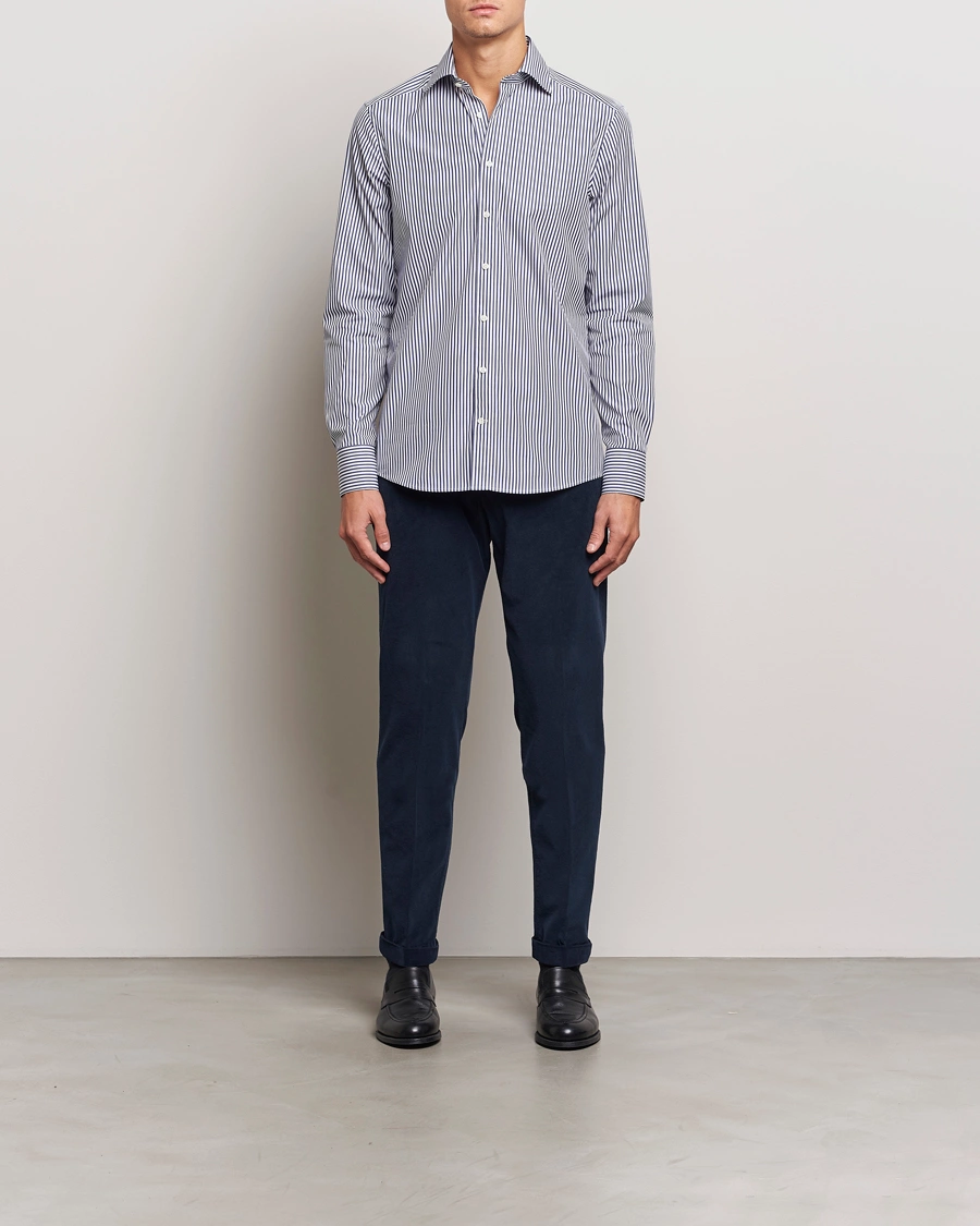 Herre |  | Stenströms | Slimline Striped Poplin Cut Away Shirt Blue