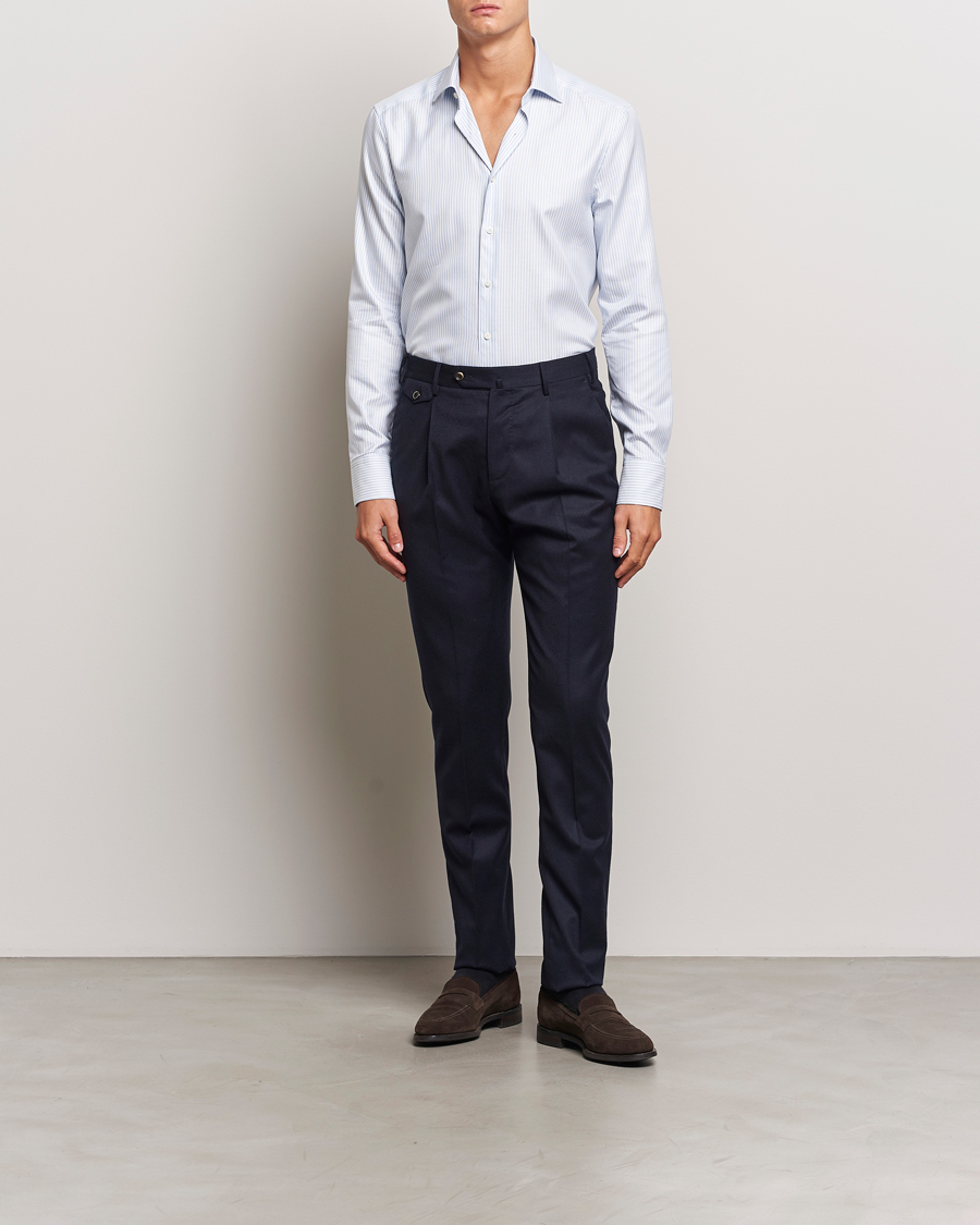 Herre |  | Stenströms | Slimline Striped Twill Cut Away Shirt White/Blue