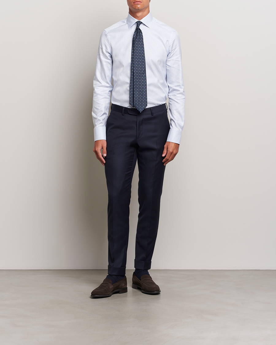 Herre | Businesskjorter | Stenströms | Slimline Mini Check Twill Shirt White/Blue