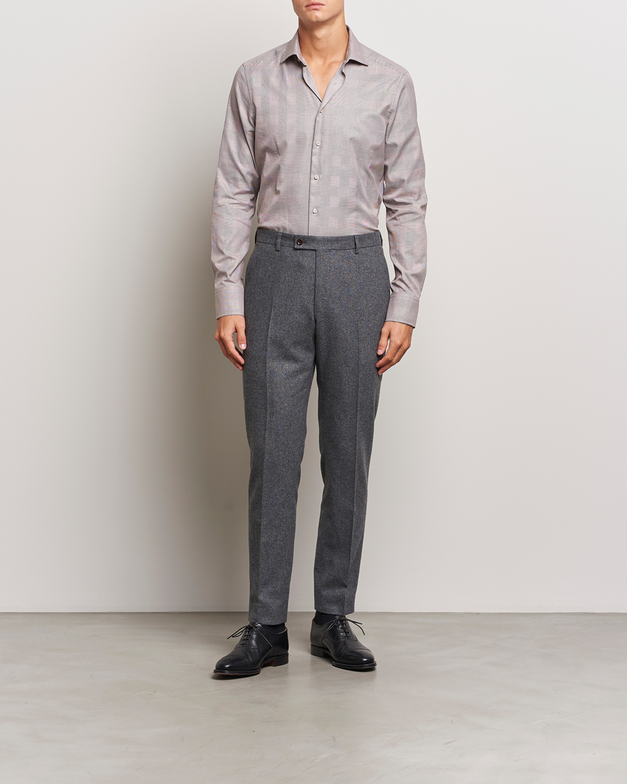 Herre |  | Stenströms | Slimline Checked Twill Shirt Brown