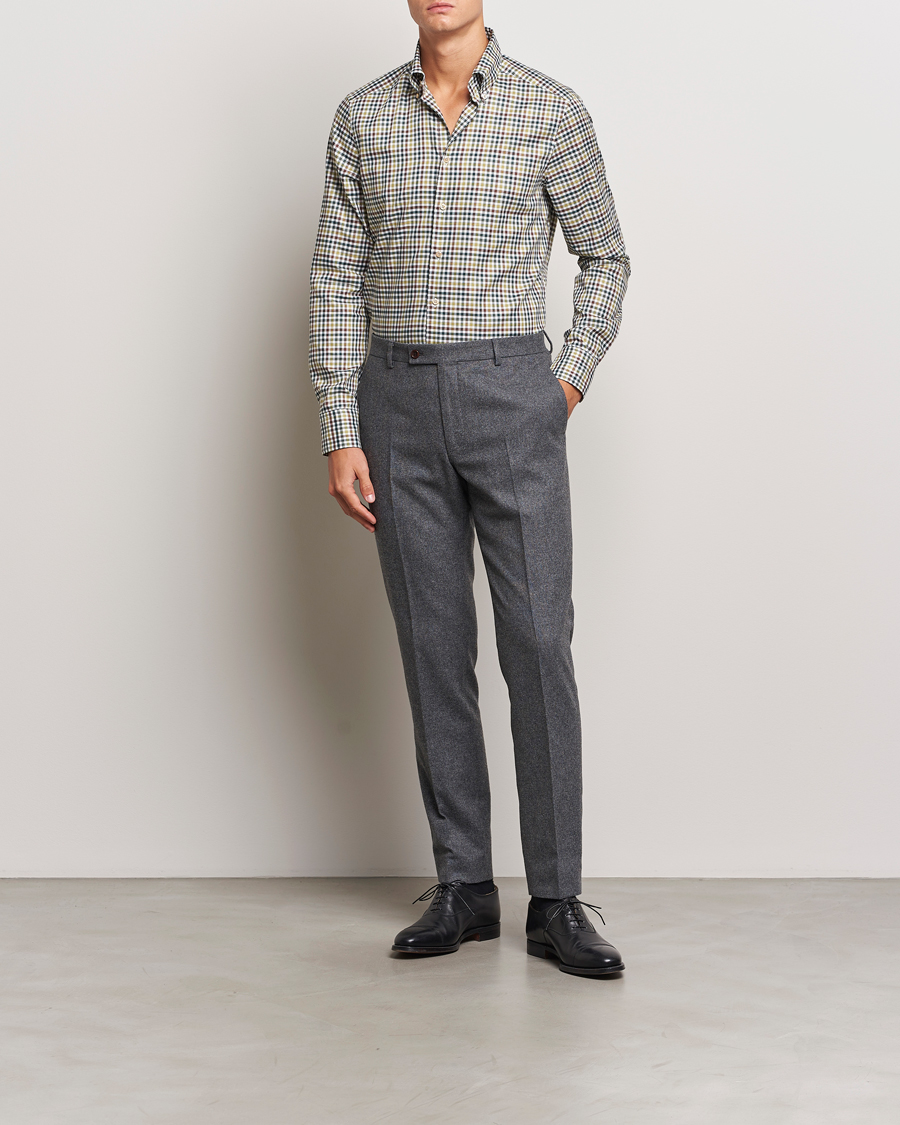 Herre |  | Stenströms | Slimline Small Check Button Down Shirt Green