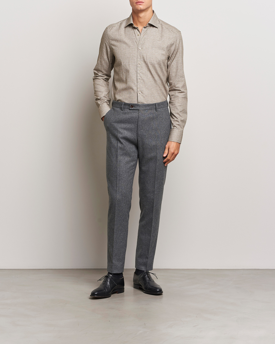 Herre |  | Stenströms | Slimline Brushed Printed Cut Away Shirt Beige