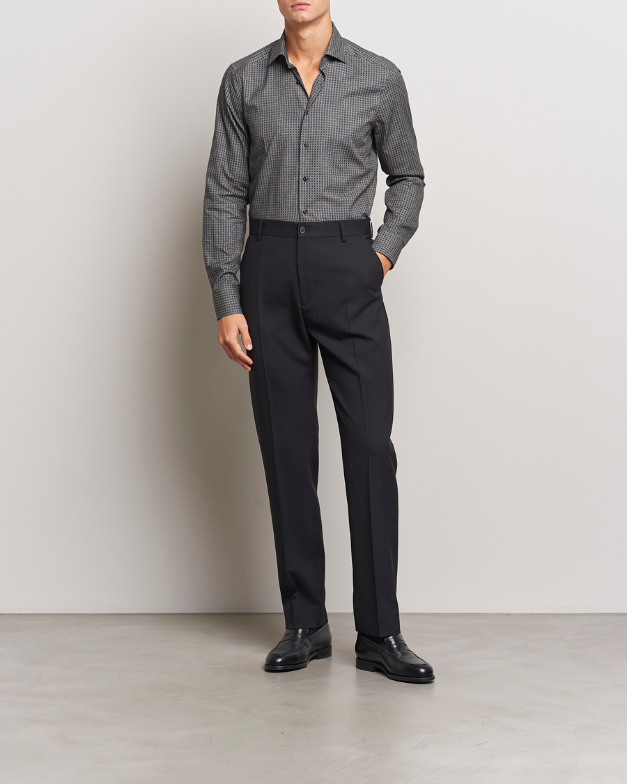 Herre |  | Stenströms | Slimline Brushed Printed Cut Away Shirt Black