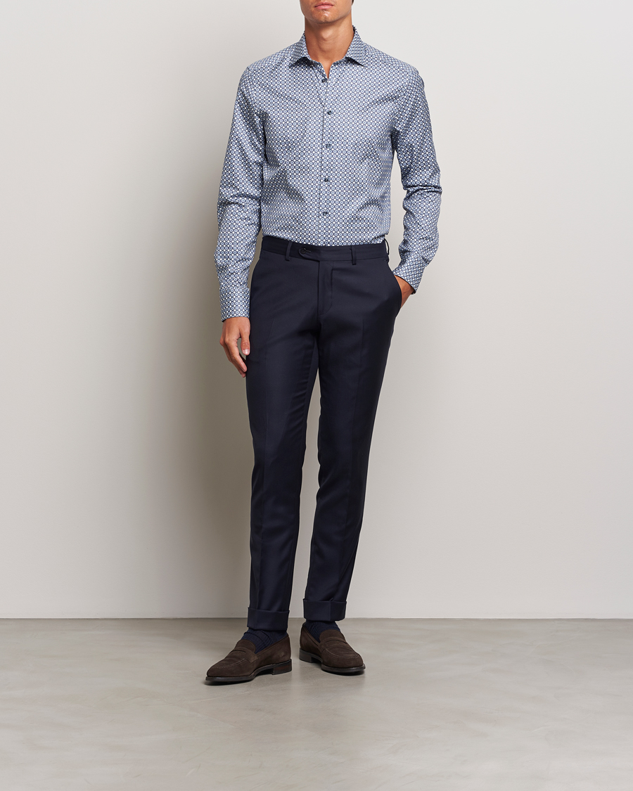 Herre | Skjorter | Stenströms | Slimline Printed Twill Cut Away Shirt Blue