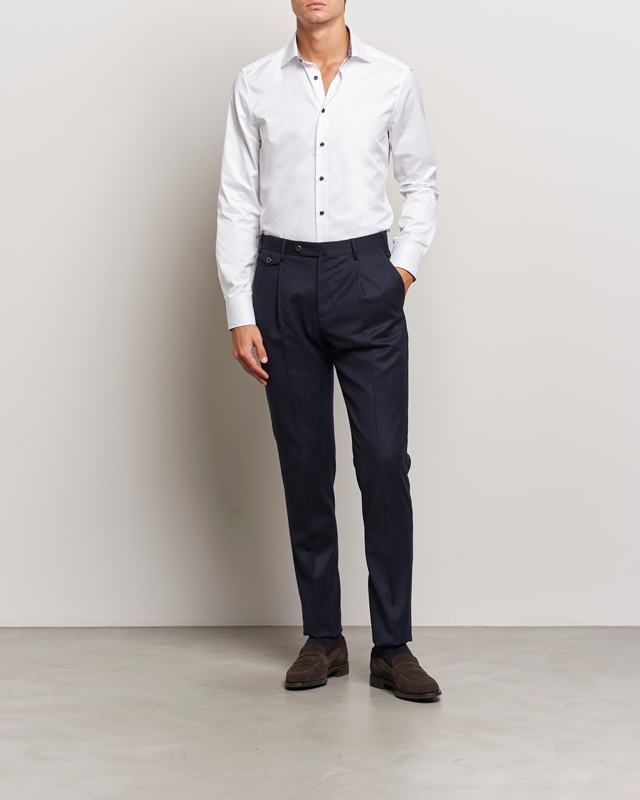 Herre | Mørk dress | Stenströms | Slimline Twill Flower Contrast Shirt White