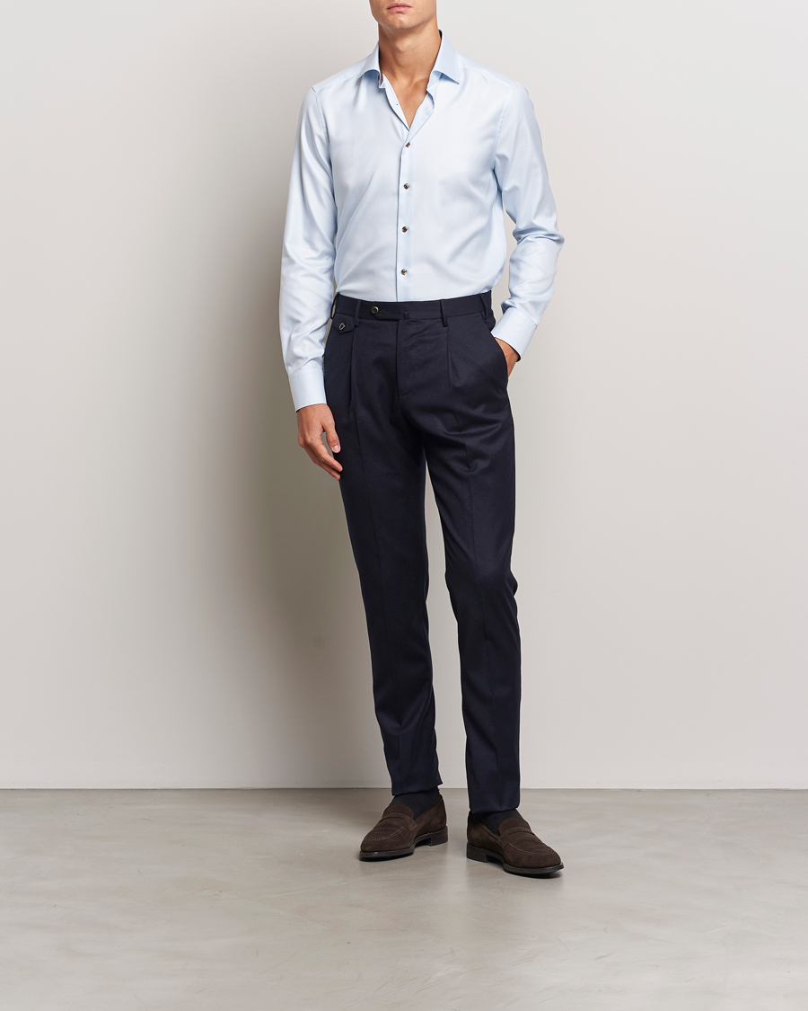 Herre |  | Stenströms | Slimline Houndstooth Contrast Shirt Blue