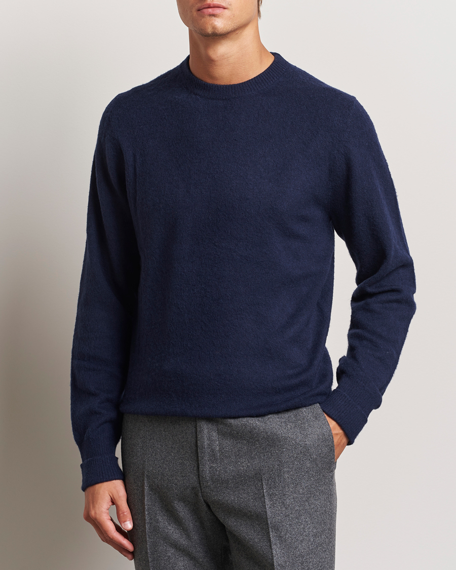 Herre |  | Stenströms | Brushed Merino Crew Neck Navy