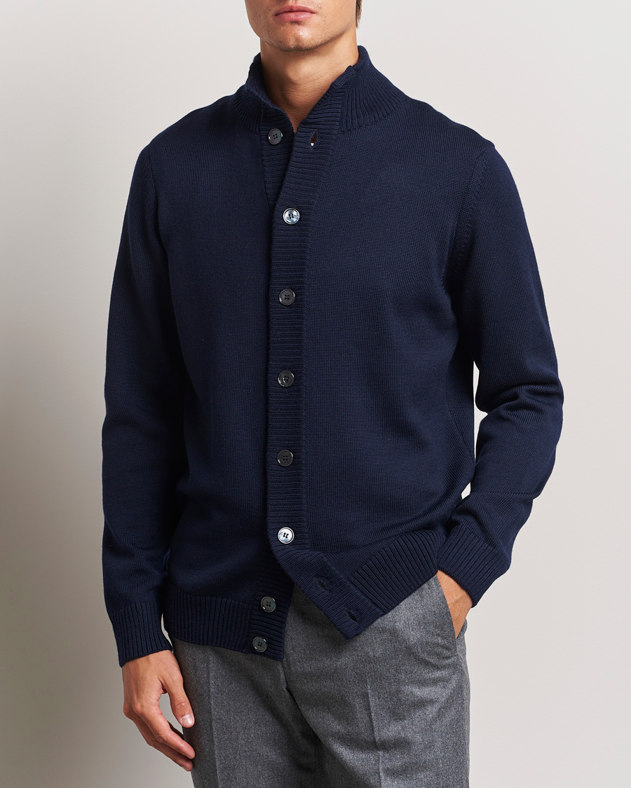 Herre |  | Stenströms | Chunky Knitted Merino Cardigan Navy