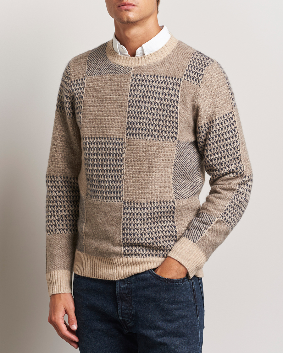 Herre |  | Stenströms | Patchwork Knitted Yak/Merino Crew Neck Brown