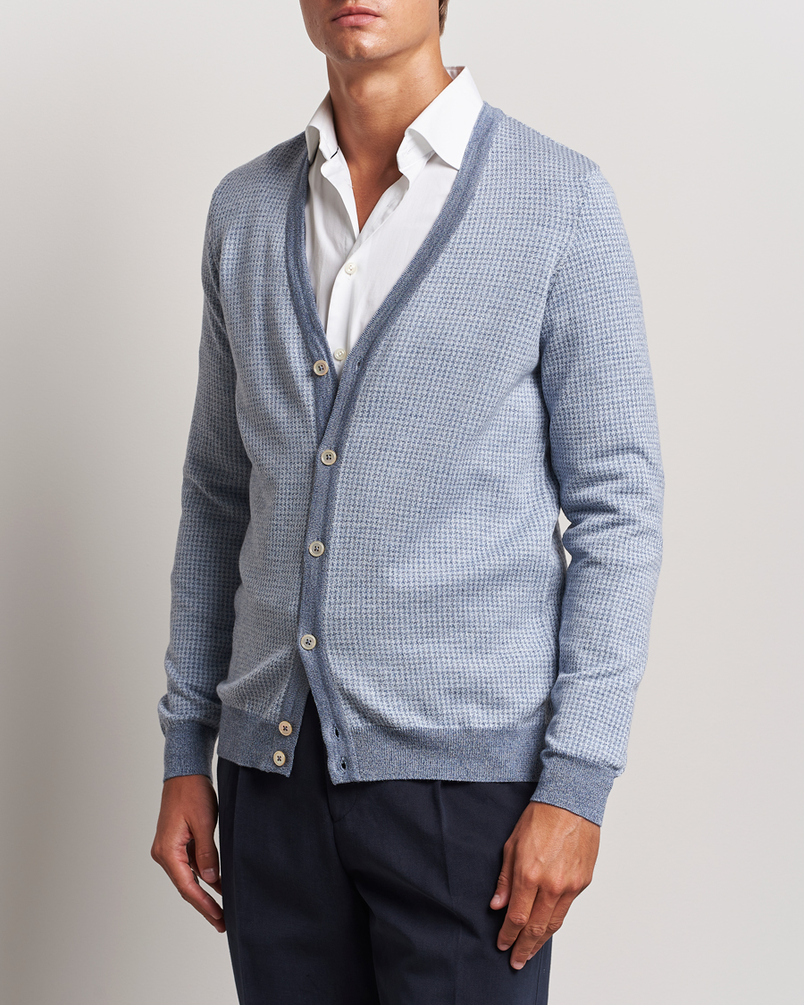 Herre |  | Stenströms | Pepita Merino Wool Cardigan Navy