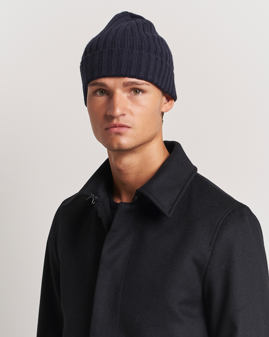 Herre |  | Stenströms | Ribbed Cotton/Cashmere Hat Navy