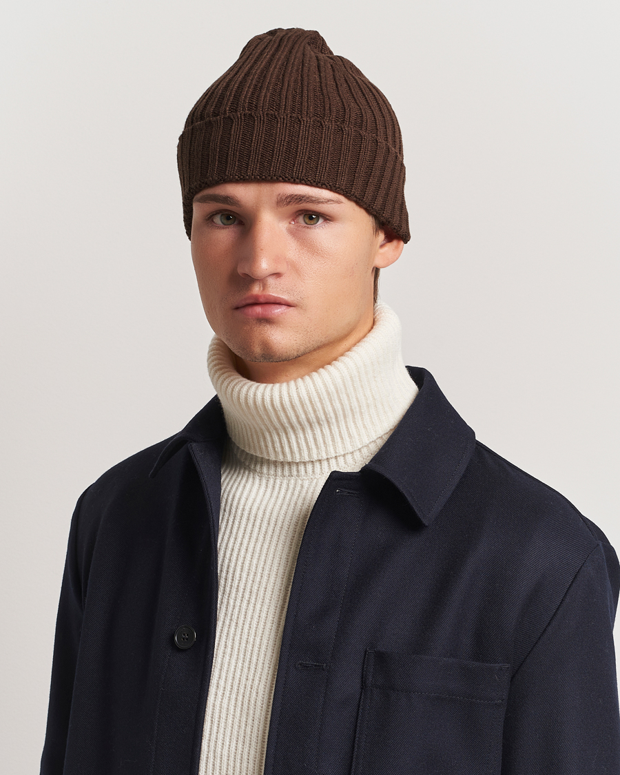 Herre |  | Stenströms | Ribbed Cotton/Cashmere Hat Brown