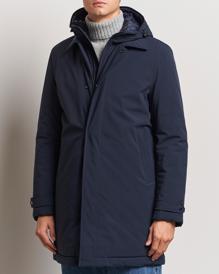 Herre | Frakker | Woolrich | Stretch 2 in 1 Padded Waterproof Carcoat Melton Blue